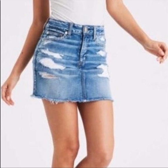American Eagle Outfitters Dresses & Skirts - AEO Distressed Stretch Denim Jean Mini-Skirt